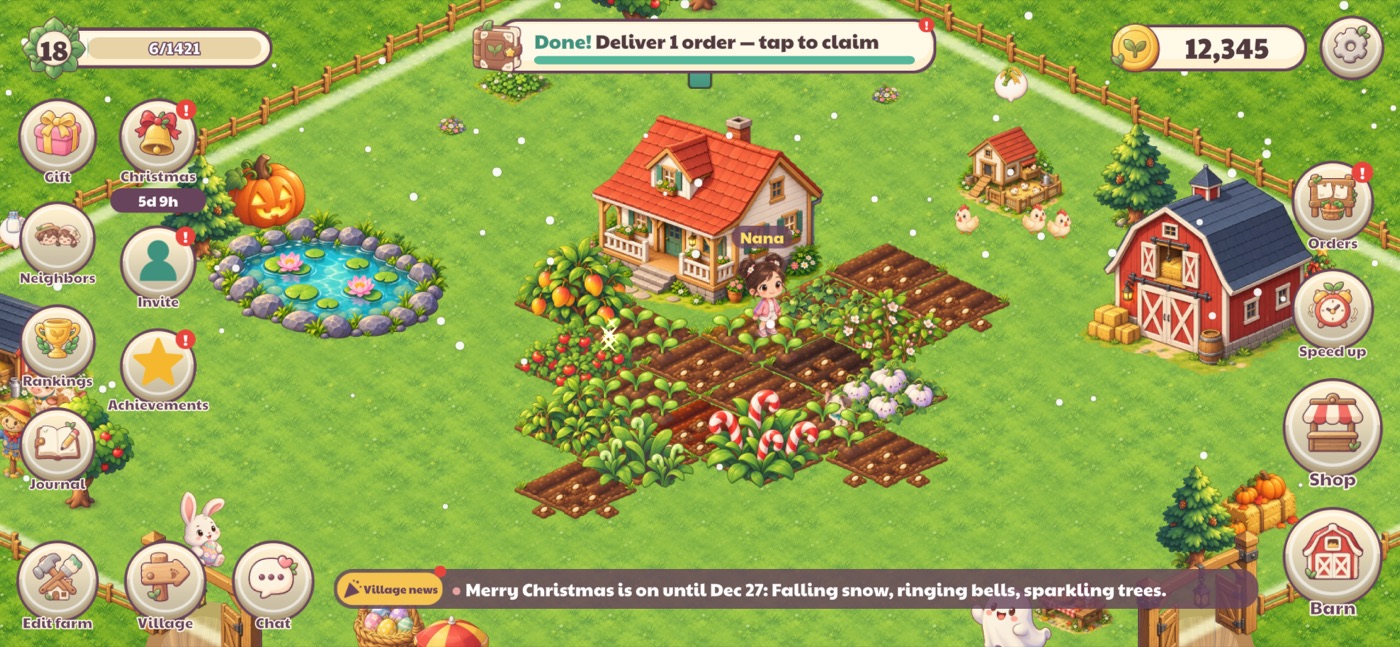A farm decorated for Christmas
